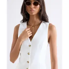 SEVEN SEVEN - Chaleco Sastrero Con Botones Frontales Para Mujer Blanco
