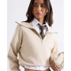SEVEN SEVEN - Buzo Tejido Con Cuello Alto Y Cremallera Para Mujer Beige