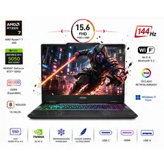MSI - Portátil Gamer Cyborg A15 Ai AMD Ryzen 7 260 RAM 40GB SSD 256 GB RTX 5050 8 GB 144Hz