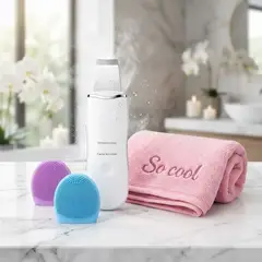 007PLUS - Kit Toalla Microfibra para Cabello + Limpiador Facial Ultrasónico