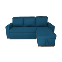 GENERICO - Esquinero Baúl Marsella Multifuncional Reclinable Derecho Azul Petróleo + Cojines Decorativos