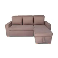 GENERICO - Esquinero Baúl Marsella Multifuncional Reclinable Derecho Camel + Cojines Decorativos