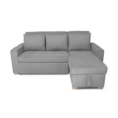 GENERICO - Esquinero Baúl Marsella Multifuncional Reclinable Derecho Gris + Cojines Decorativos