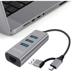 INNOVA - Hub Usb 3.0 Y Tipo C Adaptador Rj45 Ethernet Lan Gigabit
