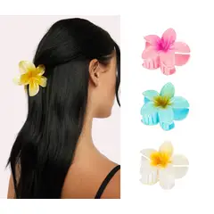 GENERICO - Set x 3 Pinza Caimán Gancho Flor Hawaiana para Pelo Cabello