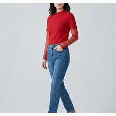 VIA7 - Espectacular blusa Camiseta de moda Negra Licra y Mangas de Malla Transparente