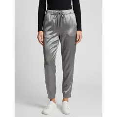 VIA7 - Pantalón Jogger Satinado Plateado - Lujo Urbano y Confort Impecable