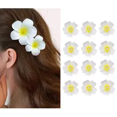 GENERICO - Pinza Clip Flor Hawaiana con Perla Pelo Cabello Set x 12 Und