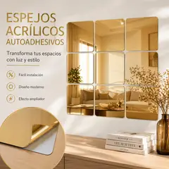 DECOR - Set De 10 Espejos Cuadrados Acrílico Moderno para Hogar