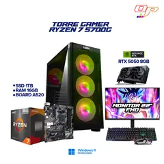 AMD - PC Gamer Ryzen 7 5700G + RTX 5050 8GB - 16GB RAM - 1TB + Monitor 22 100Hz