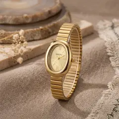 GENERICO - Reloj Naidu Ovalado Para Mujer Dorado En Acero Original + Caja