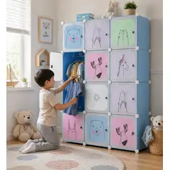 INFANTILES CAJUROMIX - Clóset Infantil Modular 10 Cubos Con Colgador Organizador Azul