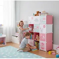 INFANTILES CAJUROMIX - Clóset Infantil Modular 10 Cubos Con Colgador Organizador Rosa