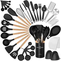 ONE PIXEL - Set De Utensilios De Cocina X43 Piezas Antiadherentes Mango De Madera