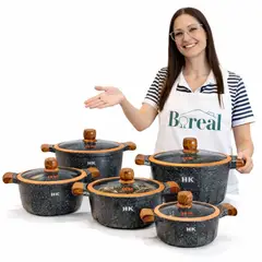 GENERICO - Juego Ollas Set Antiadherente Bateria Granito 10 P