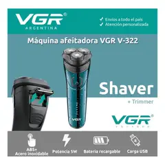 VGR - Afeitadora Eléctrica Hombre V-322 Patillera 2 En 1 Usb Recargable Inalambrica Profesional Barbera Plateado 5v
