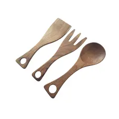 ARTESANAL - Cuchara, Pala Y Tenedor Tallados En Madera