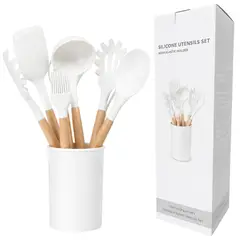 GENERICO - Set De Utensilios De Cocina x12 Silicona y Madera 23-32cm - Kit Profesional Antiadherente