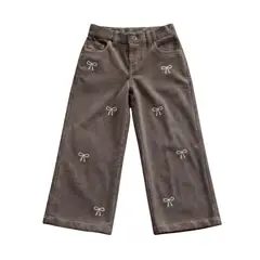 BIGBOYS - Pantalon Pana Palazzo Bordado Cafe Niña