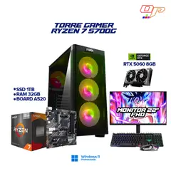 AMD - PC Gamer Ryzen 7 5700G + RTX 5060 8GB - 32GB RAM - 1TB + Monitor 22 100Hz