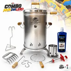QUE ASADOR - Combo Mundialero, Asador de Barril Ahumador Mediano 30LB