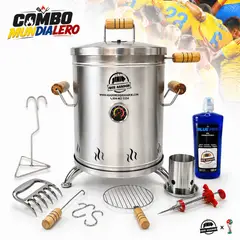 QUE ASADOR - Combo Mundialero, Asador de barril Ahumador Pequeño 18LB
