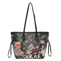 GENERICO - Bolso Mediano Street Art Negro Para Mujer En Cuero Sintetico Excelente Calidad