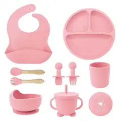 AMERICAN GENERICS - SET DE ALIMENTACIÓN PARA BEBÉ X8 PIEZAS EN SILICONA ANTIDESLIZANTE