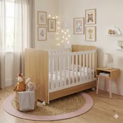 AKIVOY - Cuna Bunny 3 En 1 Con Ruedas + Colchon Color Castaño