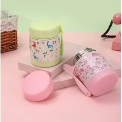 GENERICO - Contenedor Acero Inoxidable Infantil Arcoiris + Cuchara, Bebidas Frías y Calientes