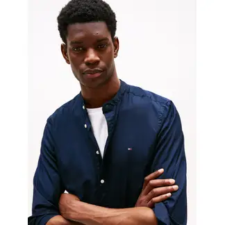 TOMMY HILFIGER - Camisa azul de popelín con cuello mao regular fit