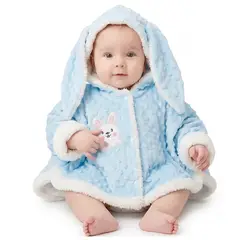 BABY KDS - Ruana para Bebé Capucha de Conejito Azul 3 -12 Meses