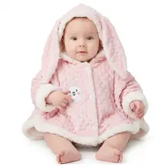BABY KDS - Ruana para Bebé Capucha de Conejito rosado 3 -12 Meses