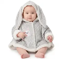 BABY KDS - Ruana para Bebé Capucha de Conejito Gris 3 -12 Meses