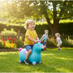 INFANTILES CAJUROMIX - Unicornio Saltarín Inflable Con Pijama Sonido Luz Azul Ref. 337