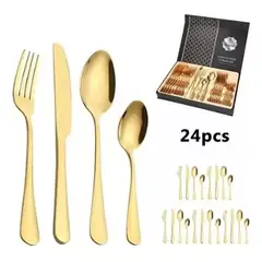 HOME - Juego de Cubiertos Set 24 Piezas Acero Inoxidable Dorado