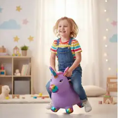 INFANTILES CAJUROMIX - Unicornio Saltarín Inflable Con Pijama Sonido Luz Morado Ref. 337