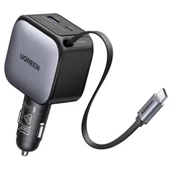 UGREEN - Cargador para Encendedor de Carro Auto 60W Cable Retráctil USB-C PD 3.0 / QC 3.0 Carga Rápida