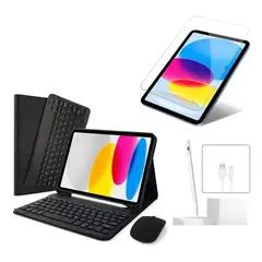 GENERICO - ESTUCHE TECLADO + MOUSE + VIDRIO + LAPIZ PARA IPAD PRO 11 M5 2025 NEGRO