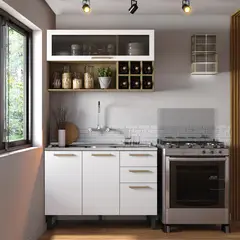 BERTOLINI - Cocina Integral en MDP 191x120x53cm con Lavaplatos Central Blanco