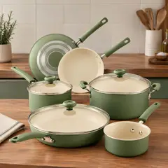 FARBERWARE - Juego de Ollas 14 pzs. Antiadherente Cerámico Easy Clean. Color verde