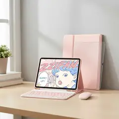 GENERICO - ESTUCHE TECLADO + MOUSE + VIDRIO + LAPIZ PARA IPAD 10.2 7/ 8/ 9 GENERACION ROSA