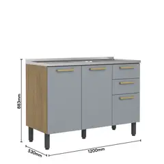 BERTOLINI - Mueble inferior de cocina de 85x120x53 cm en MDP con lavaplatos central Gris