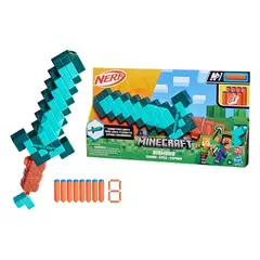 MINECRAFT - Lanzador Nerf Espada 8 Dardos Azul Marino