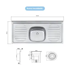 BERTOLINI - Mueble inferior de cocina de 85x120x53 cm en MDP con lavaplatos central Blanco