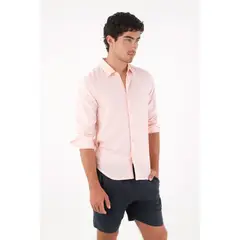 TENNIS - Camisa clásica en lino rosada para hombre