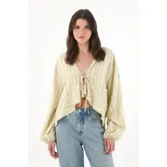 TENNIS - Camisa amplia de manga larga verde para mujer