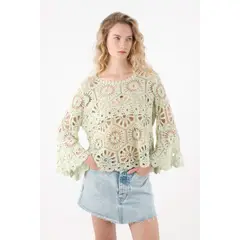 TENNIS - Camisa manga larga bordada verde para mujer