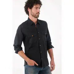 TENNIS - Camisa en dril con bolsillos negra para hombre