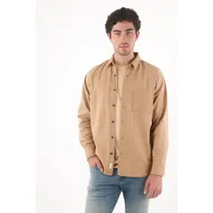 TENNIS - Camisa relajada con bolsillo cuadrado en algodón camel para hombre